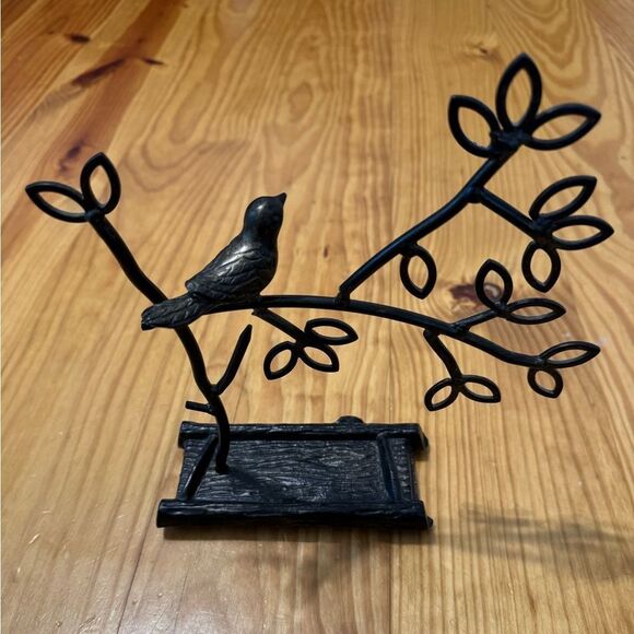 Jewelry Tree Earring Necklace Hanger Holder w/ Ring Dish Tray Black Bronze Metal - Picture 2 of 6